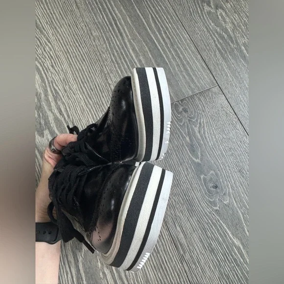 Prada Brogue Patent Leather Wingtip Platform Derby Shoes in Black Size 35 - Picture 7 of 10